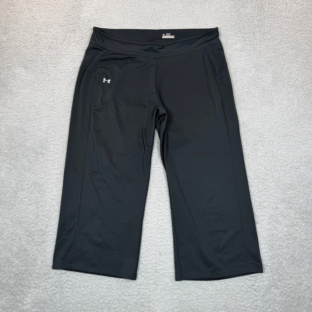 Under Armour Womens Allseasongear Black Wide Leg Crop Athletic Pants Large